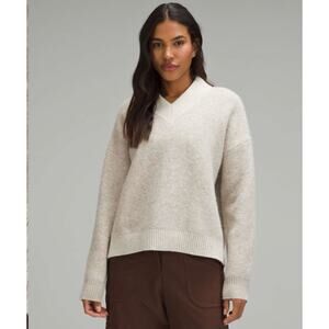 Lululemon Alpaca Wool-Blend V-Neck Sweater Heathered White Opal XS W3GXZS